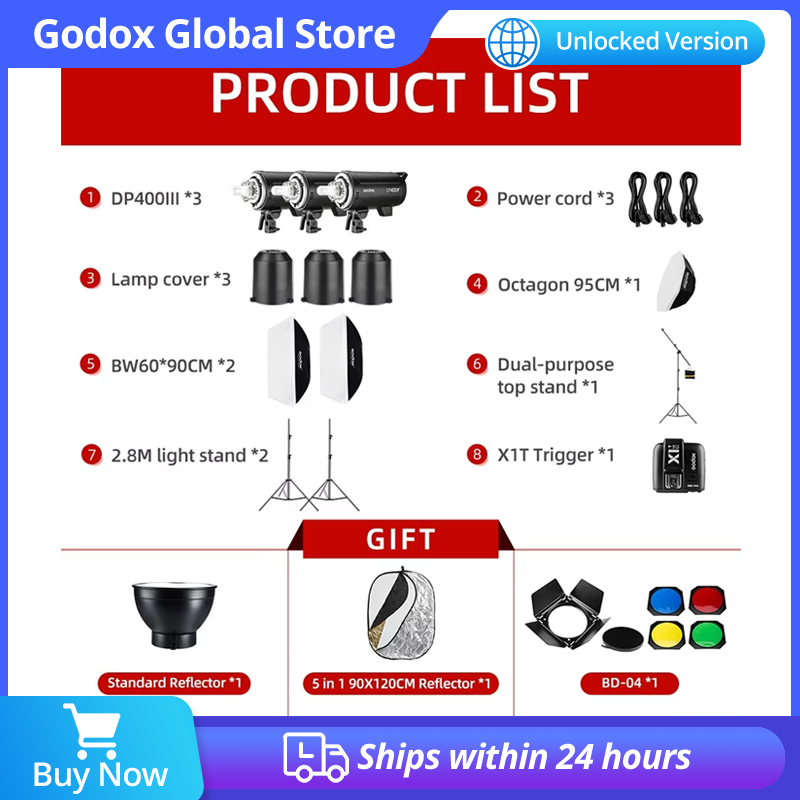 Photography Lighting Kit Godox - 1200W Godox DP400III DP400III-V 3x 400Ws